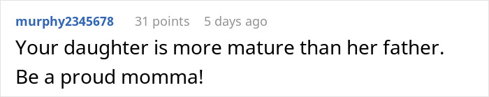 Screenshot of a social media comment discussing a teen confronting her dad after he forgot her birthday. Screenshot of a social media comment discussing a teen confronting her dad after he forgot her birthday.