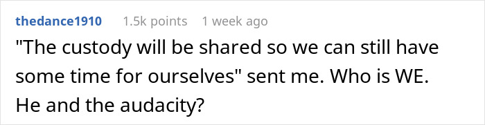 Comment about delusional husband asking wife to raise his affair child, questioning his audacity and shared custody claim. Comment about delusional husband asking wife to raise his affair child, questioning his audacity and shared custody claim.