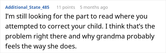 User comment screenshot showing a discussion about correcting a child and family dynamics in an online forum.