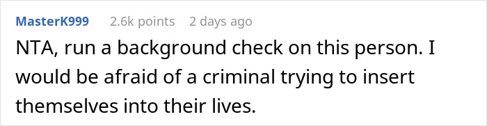 Comment discussing concern about running a background check on a 20YO best friend viewed as controlling by parents.