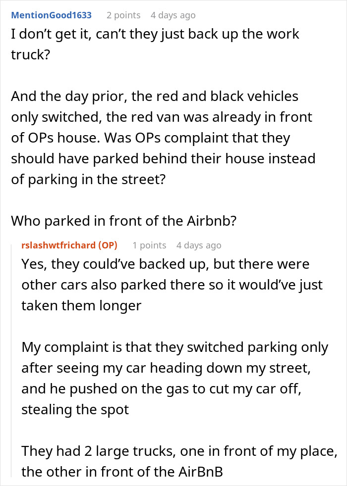 Red and black vehicles switch parking spots as entitled guests steal woman&rsquo;s parking spot, leading her to trap their car and enjoy the show.