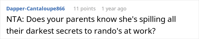 Screenshot of an online comment discussing a situation where a CEO hires her sister after she was downsized at work.