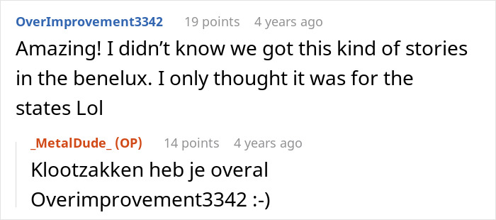 A Reddit post shows comments about a horrible boss getting perfect revenge. Users discuss if such stories happen outside the US.