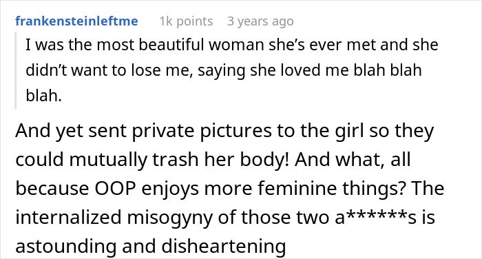 Comment on internalized misogyny linked to feminine interests