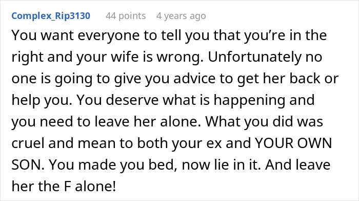 Reddit comment advising a man to leave his wife alone after demanding a paternity test, losing his whole family.