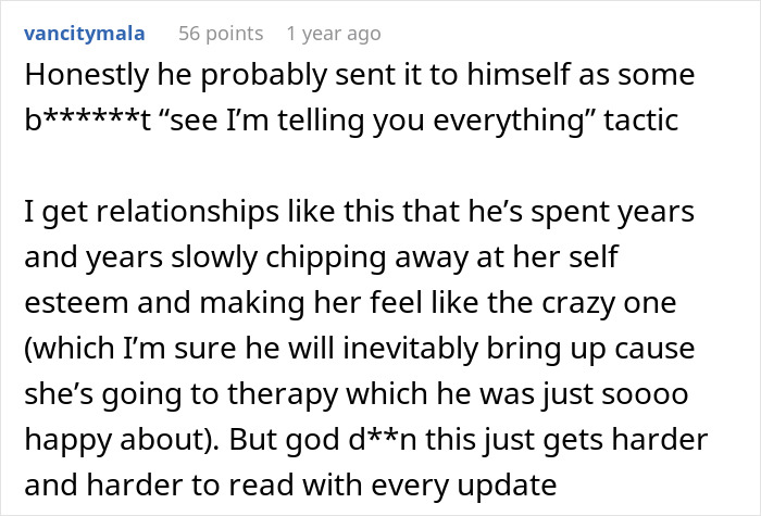 A Reddit comment discussing a married man's deceitful tactics and manipulation, revealing the impact of his actions.