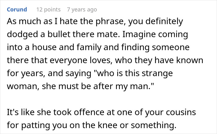 Screenshot of a Reddit comment discussing a woman breaking up after seeing her boyfriend’s close female friend with his family. Screenshot of a Reddit comment discussing a woman breaking up after seeing her boyfriend’s close female friend with his family.