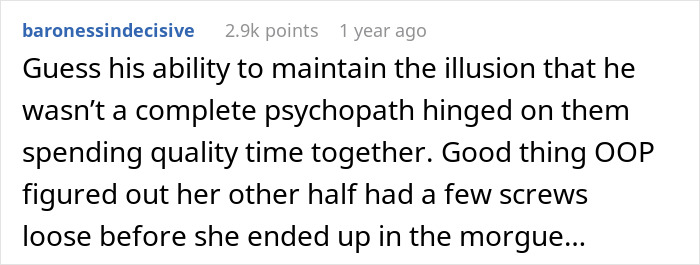 Screenshot of a Reddit comment discussing a man leaving dangerous traps for his girlfriend, who suspects something bad. Screenshot of a Reddit comment discussing a man leaving dangerous traps for his girlfriend, who suspects something bad.