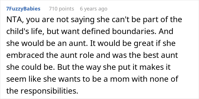 Comment discussing a woman wanting her baby adopted by her brother and conflict with sister-in-law over motherhood roles. Comment discussing a woman wanting her baby adopted by her brother and conflict with sister-in-law over motherhood roles.