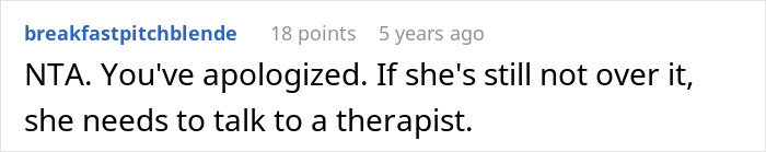 Screenshot of online comment discussing a woman fearing her sister might sabotage her wedding due to a past incident.