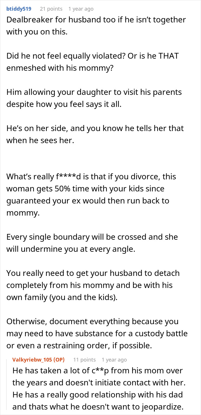Reddit comments about a woman returning to a different house due to MIL issues, discussing marital boundaries and husband's involvement.
