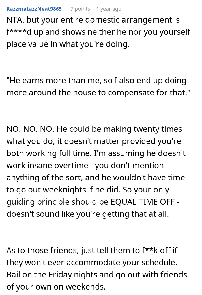 Reddit comment advising a woman about her job, husband's disrespect, and potential marriage issues.