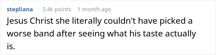 Screenshot of a Reddit comment discussing buying concert tickets for boyfriend who loves bands and his unexpected reaction.