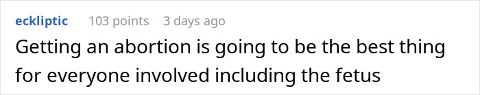 Text post discussing conflict over pregnant girlfriend threatening pregnancy termination in every argument with her boyfriend.