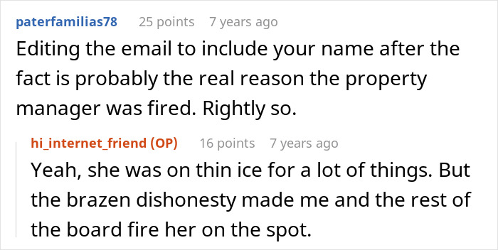 Screenshot of a forum discussion about an HOA demanding removal of a trampoline and firing the property manager.