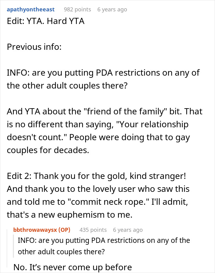 Reddit comments discussing PDA restrictions and acceptance issues in polyamorous relationships amid family concerns for the kids.