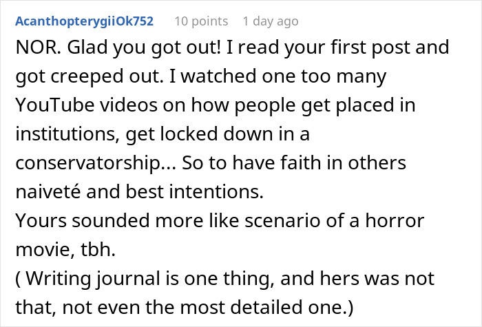 Text from a Reddit post discussing feeling like a science experiment and issues with a partner keeping detailed logs.