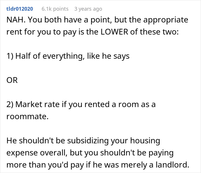 A Reddit comment discussing a woman called a leech in a mortgage split dispute, highlighting options for fair rent if she is not on the deed.