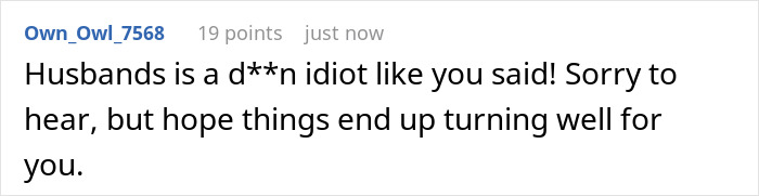 A comment supporting the original poster about their husband and hoarder finances, wishing them well.