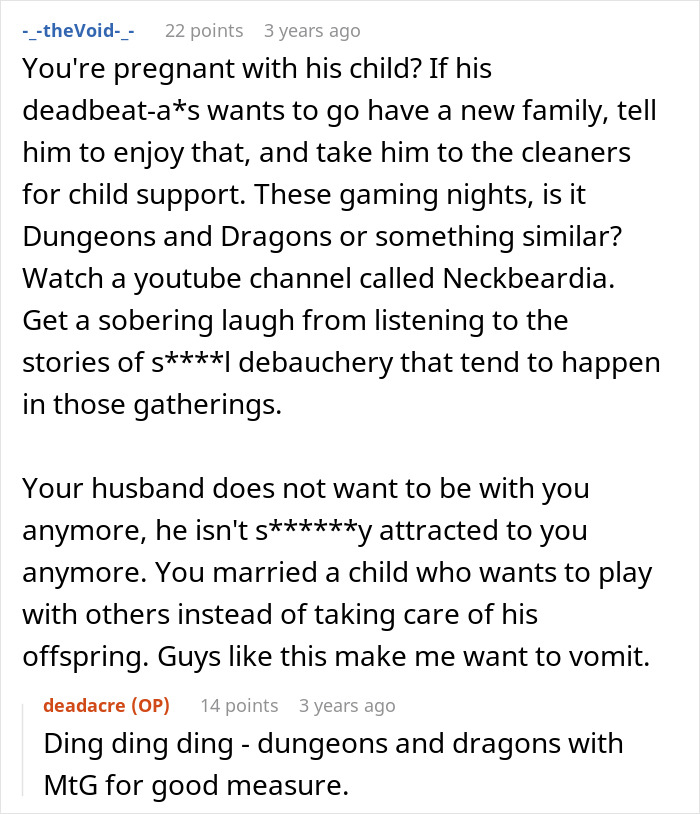 Screenshot of a discussion about husband neglecting pregnant wife after choosing his new chosen family.