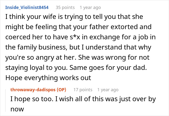 A Reddit post discussing a double betrayal. A user offers advice on the situation, hoping it works out for the man.