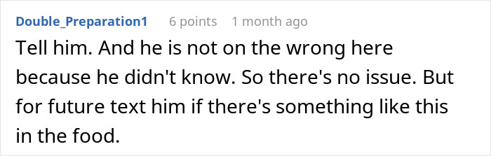 A Reddit comment advising to tell the Muslim roommate about bacon fat in food, emphasizing communication to avoid future issues.