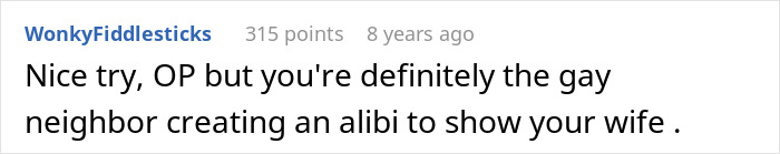 Screenshot of a Reddit comment discussing a 20-year-old writing to a prisoner pen pal pretending to be gay for a rude neighbor.