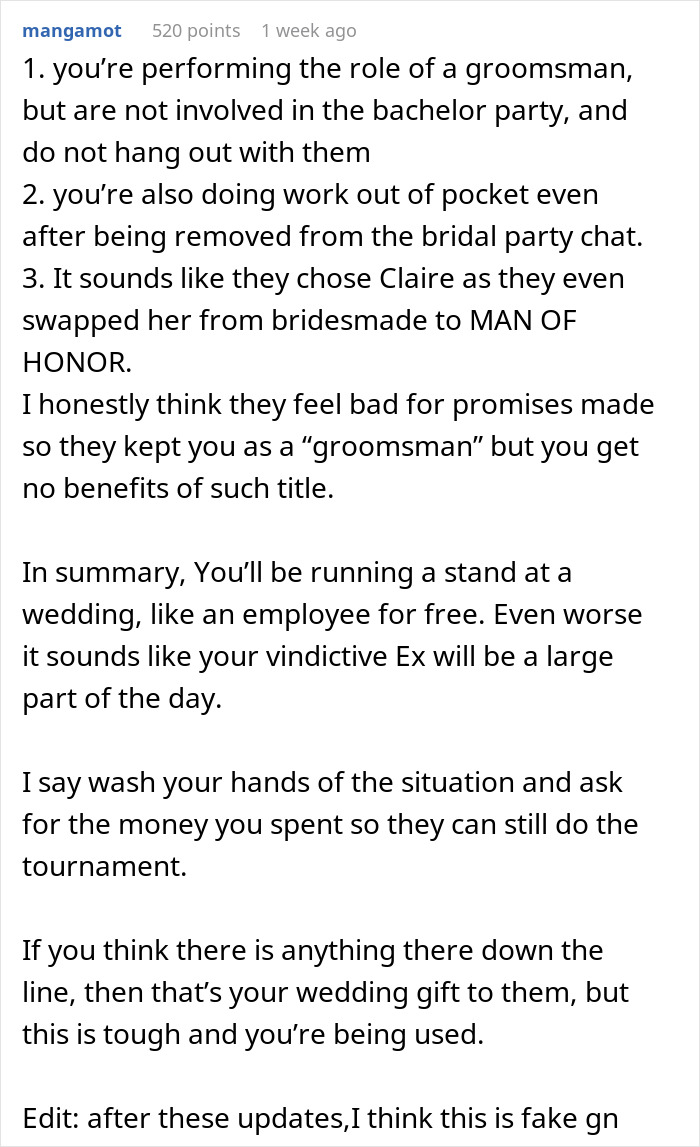 Comment explaining how ex-girlfriend cheats and demands removal from wedding, highlighting wedding drama and betrayal issues. Comment explaining how ex-girlfriend cheats and demands removal from wedding, highlighting wedding drama and betrayal issues.