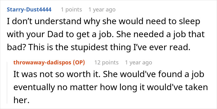 A screenshot of Reddit comments discussing a wife's betrayal and her husband's shattered world.