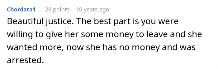 Screenshot of a forum comment discussing a man confronting friend&rsquo;s girlfriend living in his house and police involvement.