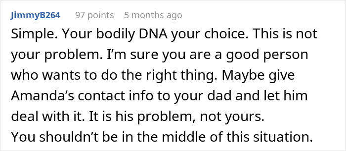 Comment discussing a confusing and wild family dynamic involving DNA tests and child support disputes.