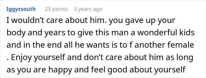 Text comment expressing support for a woman rediscovering herself after an open marriage proposal. Text comment expressing support for a woman rediscovering herself after an open marriage proposal.