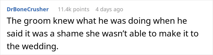 Screenshot of a social media comment discussing a groom&rsquo;s actions revealing a small wedding lie and secret life exposed.