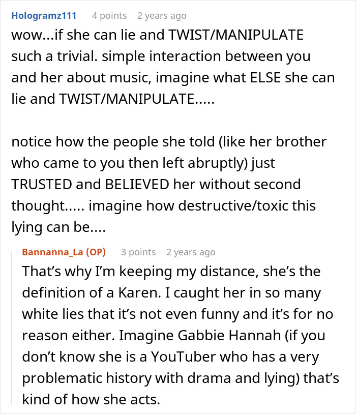 Reddit comments discussing a woman who used Shazam to identify a song and related family drama about bullying and manipulation. Reddit comments discussing a woman who used Shazam to identify a song and related family drama about bullying and manipulation.