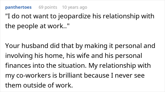 A Reddit comment discussing a husband blowing up at wife over cooking breakfast for colleagues.