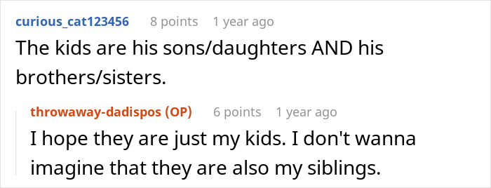 Reddit comments discussing a man's wife and dad confessing, revealing a double betrayal and a shocking family secret.