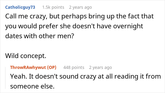 A Reddit thread with a user suggesting the original poster express his gut feeling about his wife's coworker.