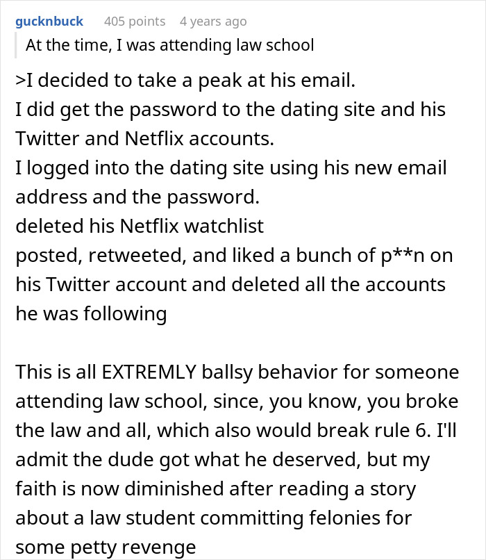 A Reddit post detailing a wife's friend taking revenge by destroying a man's life after he dumped his wife for a mistress.