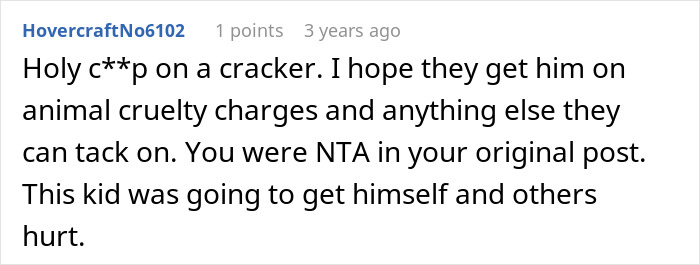 A Reddit comment about a disruptive kid's toxic mom, hoping for animal cruelty charges for the child's actions at the stable.