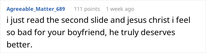 Screenshot of a Reddit comment expressing sympathy for boyfriend in GF confused after BF finds her connection with male bestie problematic discussion.