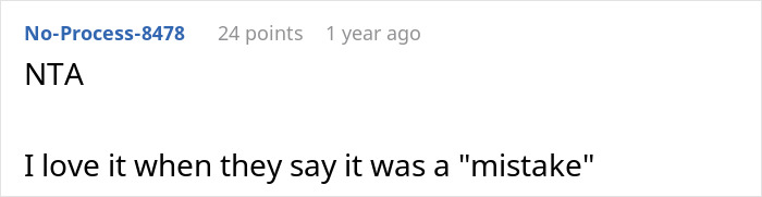 Screenshot of a forum comment where a user says NTA and mocks someone calling cheating a mistake.