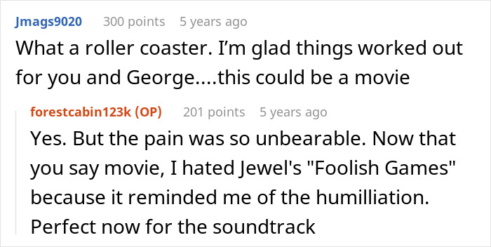 Screenshot of a forum discussion about a woman cheating and scamming until her best friend exposes her on local news.