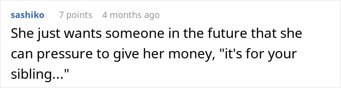Screenshot of a Reddit comment discussing a pregnant woman pressuring her ex&rsquo;s teen son to help raise her baby and his refusal.