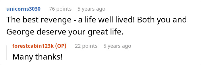 Screenshot of an online comment thread discussing revenge and life, highlighting themes of cheating and scamming exposure.