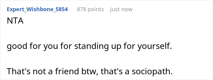 Screenshot of a forum comment discussing a woman testing her friend to remind her to show appreciation and feeling shocked.