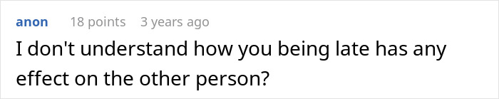 Screenshot of an online comment discussing an employee&rsquo;s revenge on a colleague who exposed their lateness.