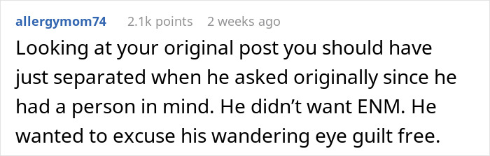 Screenshot of an online discussion about a woman rediscovering herself after her husband proposes an open marriage. Screenshot of an online discussion about a woman rediscovering herself after her husband proposes an open marriage.