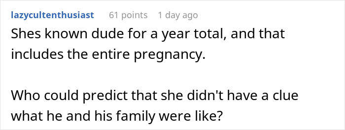 A Reddit comment about a controlling MIL and her messy fight over a baby name, highlighting issues with knowing a partner's family.