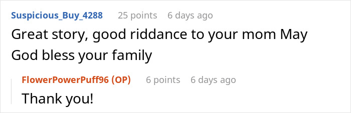 Screenshot of an online conversation where a woman shares a crazy story about her mom, resembling a soap opera.