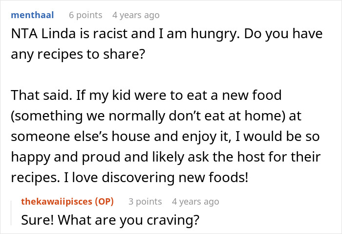 Screenshot of forum comments discussing recipes and a child trying new food, relating to how to transition a son into vegan eating.
